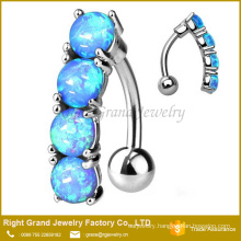 316L Surgical Steel Vertical Drop Top Down Synthetic Fire Opal Set Navel Ring